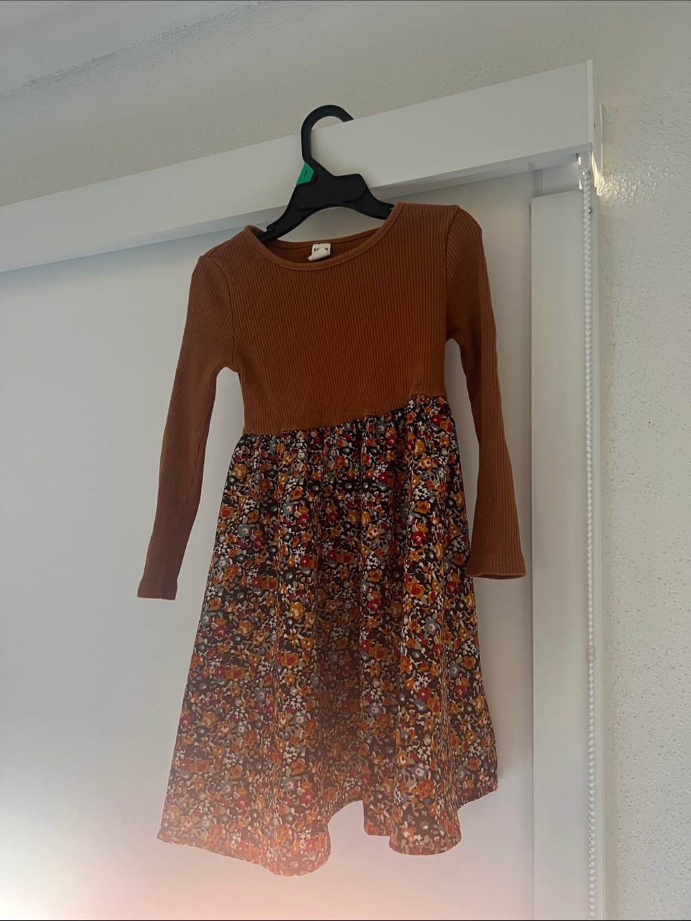 SHEIN Brown Ribbed Top Floral Skirt Long-Sleeve Dress